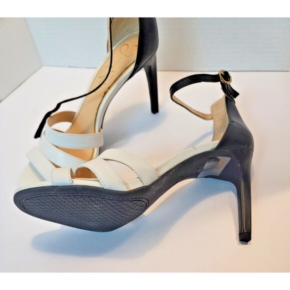 Jessica Simpson Black White High Heel Leather Strappy Sandals Maselli 7.5 - Picture 3 of 14